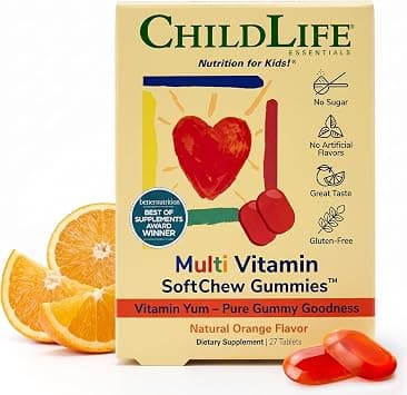 ChildLife Essentials Multivitamin SoftChew Gummies for Kids | Sugar-Free Natural Orange Daily Vitamins with DHA & Lutein for Growth & Immunity & Brain & Eye Health | 27 Gummies on Amazon.ae - Price Tracker