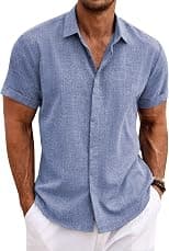 COOFANDY Men's Linen Shirts Short Sleeve Casual Shirts Button Down Shirt for Men Beach Summer Wedding Shirt - Best Deal Finder