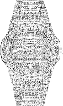 Luxury Mens/Womens Unisex Diamond Watch, Silver Gold Fashion Quartz Analog Watch Stainless Steel Band Bracelet Crystal Quartz Watches on Amazon.ae - Price Tracker