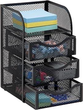 Mind Reader Mini Desk Supplies Office Organizer, 3 Drawers, 1 Top Shelf, Black على Amazon.ae - متتبع الأسعار