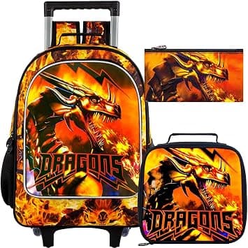 3Pcs Dragon Rolling Backpack for Boys, Kids School Backpacks with Wheels, Roller Bookbag with Lunch Box for Elementary Preschool(Orange) on Amazon.ae - Price Tracker