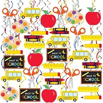 KatchOn Back To School Hanging Swirls Decorations - Pack of 46 | Red, Blue, Gold, Apple, Crayon, Blackboard Swirls | Classroom Ceiling Decor | Teacher Appreciation | Party Supplies | Back to School Hanging Decorations, Teacher Appreciation Decorations, Classroom Décor on Amazon.ae - Price Tracker