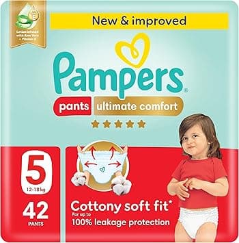 Pampers Ultimate Comfort Pants Diapers, Size 5, 12-18kg, Lotion infused with Aloe Vera and Vitamin E, Cottony Soft Fit for up to 100% Leakage Protection, Super Saving Pack, 42 Count - Amazon.ae Price Tracker