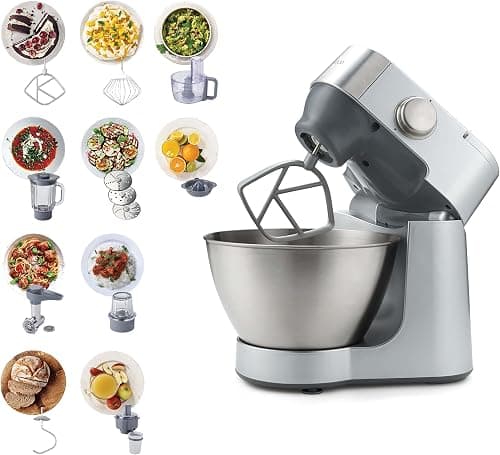 KENWOOD Stand Mixer Kitchen Machine PROSPERO 900W with 4.3L Stainless Steel Bowl, K-Beater, Whisk, Dough Hook, Glass Blender, Meat Grinder, Food Processor,Juicer,Citrus Juicer, Multi Mill KM287 Silver on Amazon.ae - Price Tracker