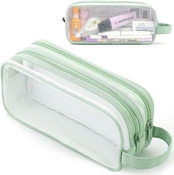 Large Grid Mesh Pencil Case 2 Compartments, Clear Pen Pencil Pouch with Zipper, Multifunction Transparent Stationery Bag for Student College Office Teen Boys Girls Makeup Bag for Adults Travel(Green) - Amazon.ae Price Tracker