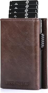 Premium RFID Blocking Wallet – Genuine Leather Pop-Up Card Holder with Coin Pocket, ID Window & Magnetic Closure – Ideal Gift for Men & Women (Espresso) on Amazon.ae - Price Tracker