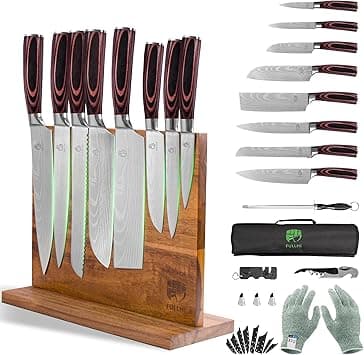 FULLHI 15pcs Japanese Knife Set with Magnetic Knife Block Holder, Premium Stainless Steel Kitchen Knife Set on Amazon.ae - Price Tracker
