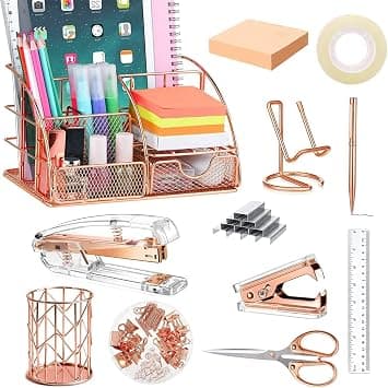 Office Desk Organizers,Office Supplies and Accessories, Acrylic Stapler, Staple Remover, Clips, Scissor, Phone Holder, Pen,Ruler,Sticky note,Pen Holder,Transparent Glue (12pcs) on Amazon.ae - Price Tracker