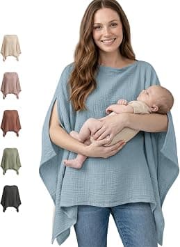 Konssy Muslin Nursing Cover for Breastfeeding, 360° Full Privacy Breathable 100% Cotton Breastfeeding Cover, Multi-use Carseat Canopy(Blue) - متتبع أسعار Amazon.sa