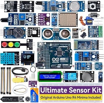 SUNFOUNDER Ultimate Sensor Kit with Original Arduino Uno R4 Minima, Smart IoT & Basic Sensor Projects with Online Tutorials, Suitable for Age 8+ Beginners (Original Arduino Uno R4 Minima Included) on Amazon.ae - Price Tracker
