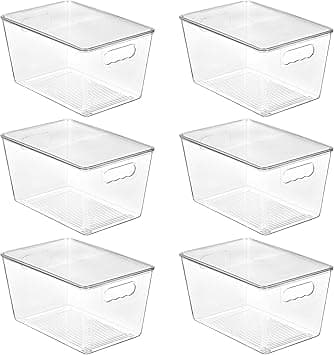 Vtopmart 6 Pack Clear Stackable Storage Bins with Lids, Plastic Container Boxes with Handle for Pantry Organizer, Perfect for Bathroom, Cabinet, Kitchen, Fridge, Closet Organization, Large on Amazon.ae - Price Tracker
