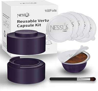 Nessus Reusable Vertuo Capsule Kit, [ALSeal EZ FIT] for Refillable Pods with 100 Pcs Aluminum Foil Seal Lids, Holder, Brush, for Refilling Vertuo Pods Reusable Vertuoline Pod(Purple) on Amazon.ae - Price Tracker