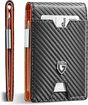 GSOIAX Men's Slim RFID Blocking Leather Wallet with Money Clip Minimalist Carbon Fiber Bifold Credit Card Holder 11 Card Slots Gift Box Included(Leather Brown), Carbon Orange, Slim on Amazon.ae - Price Tracker