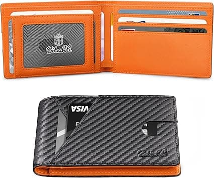 Zitahli Wallet for Men Slim 11 Credit Card Holder RFID Blocking Small Men's Wallet Bifold Minimalist Front Pocket With Mens Gifts Box, carbon black and orange, Casual on Amazon.ae - Price Tracker