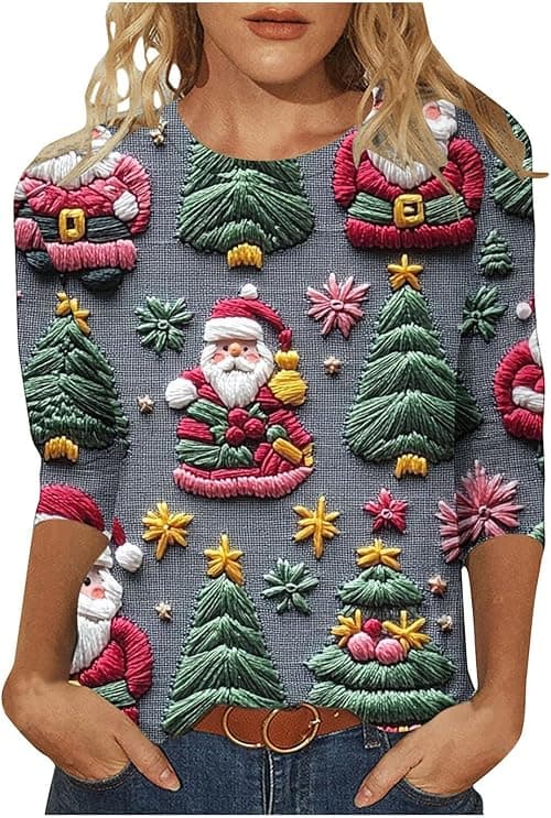 Christmas Blouse For Women Uk Rude Xmas Jumper Plus Size 3/4 Sleeve Top Round Neck Tshirt Cute Santa Snowman Print Jumper Funny Christmas Jumpers Tunic Top Casual Party Xmas Tshirt on Amazon.ae - Price Tracker