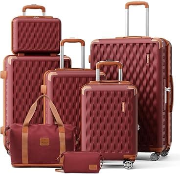 Melalenia Luggage Sets 7 Piece Suitcase Set, Hard Shell Carry on Luggage Travel Suitcases with Spinner Wheels and TSA Lock, Lightweight Luggage Set for Women, Beige Brown, Red Brown, 7 Piece على Amazon.ae - متتبع الأسعار