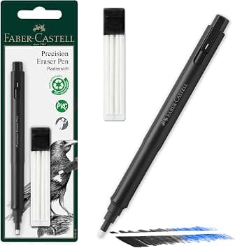 Faber-Castell Precision Eraser Pen & 4 Count Refill Set - Ergonomic Retractable White Round Artist Eraser for Drawing, Art & Design | Precision eraser in pen shape for clean correction of drawings and sketches - Amazon.ae Price Tracker