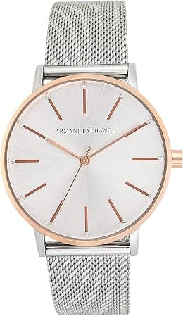 Armani Exchange Three-Hand Stainless Steel Women's Watch, 36mm case size, stainless steel mesh strap - Best Deal Finder