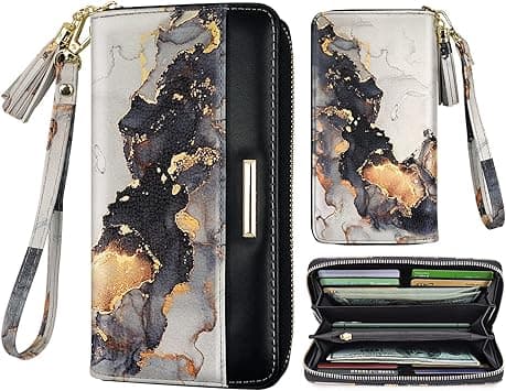 Wallets for Women PU Leather Card Holder Organizer Ladies Clutch with Tassel Wristlet Wrist strap, Grey Marble, long purse, Casual on Amazon.ae - Price Tracker