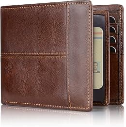 Mens Wallet RFID Genuine Leather Bifold Wallets For Men, ID Window 16 Card Holders Gift Box - Best Deal Finder