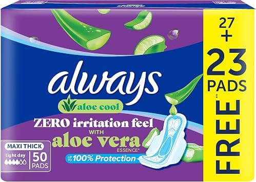 Always Cool & Dry, No Heat Feel, Maxi Thick, Large Sanitary Pads with Wings, 50 pad count - Best Deal Finder