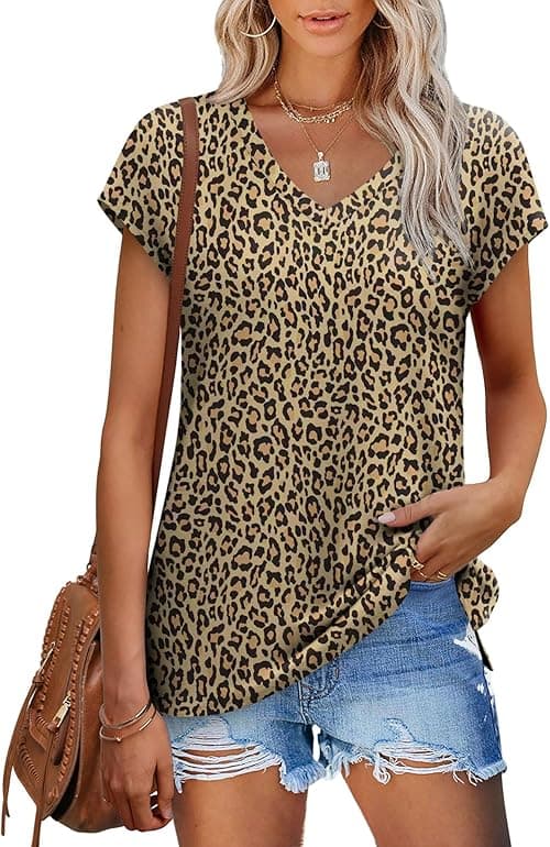 XIEERDUO Womens Tops V Neck Cap Sleeve Loose Fit Tee Shirts Summer Spring 2025 Eyelet/Printed on Amazon.ae - Price Tracker
