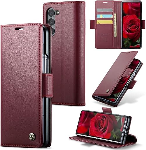 ELEPIK for Galaxy Z Fold 6 Case with Card Holder, Kickstand [3 Card Holder + 1 Cash Slot] [Durable PU Leather] Magnetic Wallet Phone Cover for Samsung Galaxy Z Fold 6, Fashion Red على Amazon.ae - متتبع الأسعار