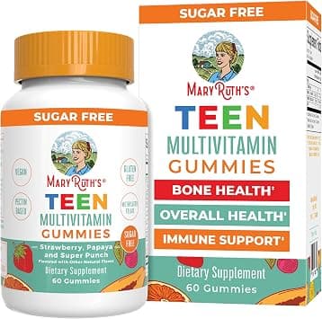 Mary Ruth Multivitamin for Teens | Sugar Free | Teen Multivitamin Gummies for Ages 13+ | Vitamin C, Vitamin D and E, B Vitamins, Biotin, Zinc for Immune Support, Energy, Skin & Hair | 60 Count على Amazon.ae - متتبع الأسعار