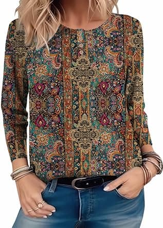 Zeagoo Long Sleeve Shirts for Women Henley T Shirts Loose Fit Tunics Dressy Casual Work Blouses Fall Fashion Tops on Amazon.ae - Price Tracker