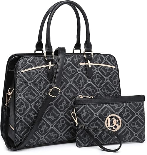 Dasein Women Satchel Handbags Shoulder Purses Totes Top Handle Work Bags with 3 Compartments (DS Monogrammed Black) on Amazon.ae - Price Tracker