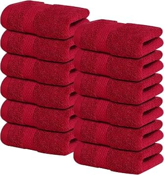 Infinitee Xclusives [12 Pack] Premium Burgundy Wash Cloths and Face Towels, 33cm x 33cm 100% Cotton, Soft and Absorbent Washcloths Set - Perfect for Bathroom, Gym, and Spa - Best Deal Finder