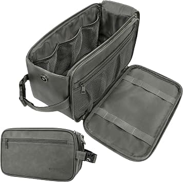 PAVILIA (Large, Gray) - Toiletry Bag for Men, Travel Toiletries Bag Water-resistant Dopp Kit, PU Leather Shaving Bag Organiser for Toiletry Accessories, Grooming, Hygiene, Cosmetic (Large, Dark Grey) on Amazon - Best Deal Finder