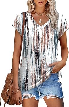 XIEERDUO Womens Tops V Neck Cap Sleeve Loose Fit Tee Shirts Summer Spring 2025 Eyelet/Printed - Amazon.ae Price Tracker