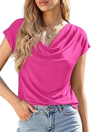 PRETTYGARDEN Womens Tops Dressy Casual Clothing 2026 Summer Cowl Neck Short Sleeve Blouses Spring Business Work Office Shirts on Amazon.ae - Price Tracker