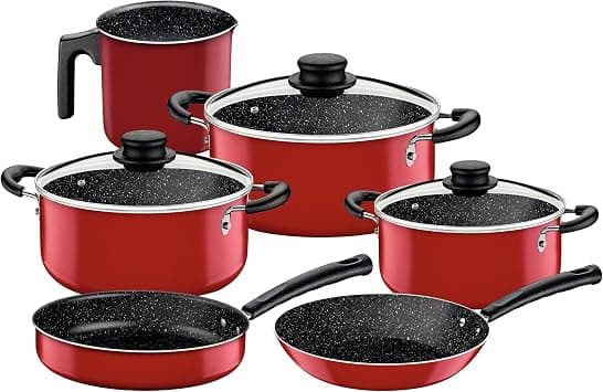 Tramontina 9 Pieces Red Aluminum Cookware Set with Interior and Exterior Starflon Max Nonstick Coating on Amazon.ae - Price Tracker