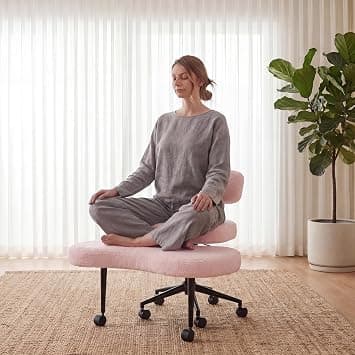 DUMOS Ergonomic ADHD Cross Legged Office Desk Chair with Adjustable Backrest, Height Adjustbale Meditation Chair with 360° Swivel Footstool, Teddy Fabric Yoga Stool for Home Office, Pink على Amazon.ae - متتبع الأسعار