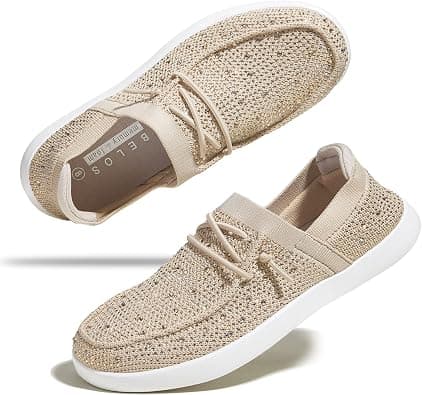 BELOS Women's Rhinestone Lace Up Loafers Shoes Comfortable Slip On Mesh Knit Walking Shoes Fashion Lightweight Sparkly Glitter Sneaker on Amazon.ae - Price Tracker