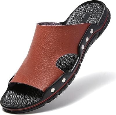 Men's Summer Leather Slide Sandals Open Toe Beach Slippers Shoes on Amazon.ae - Price Tracker