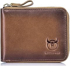 BULLCAPTAIN Mens Genuine Leather Zipper Wallet RFID Blocking Bifold Secure Zip Around Wallets Multi Credit Card Holder Purse, Handmad Brown, S, Rfid Wallet - Amazon.ae Price Tracker