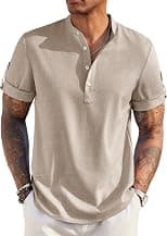 COOFANDY Men's Casual Henley Shirt Short Sleeve Band Collar Linen Shirt Summer Beach Hippie T-Shirts - Best Deal Finder