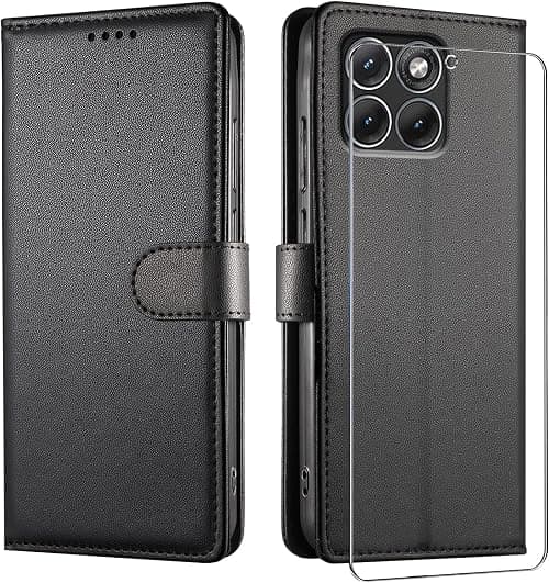 Motorola Moto G67 / G77 / G87 5G Case with Tempered Glass, High Quality PU Leather Flip Case Cover [Wallet with RFID Protection] - Black on Amazon.ae - Price Tracker