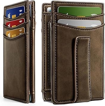MAKINGTEC Slim Wallet for Men, RFID Blocking Leather Card Holder with Magnetic Closure, 12 Cards, Bill Compartment & Easy Money Clip, Compact and Secure (Brown) on Amazon.ae - Price Tracker
