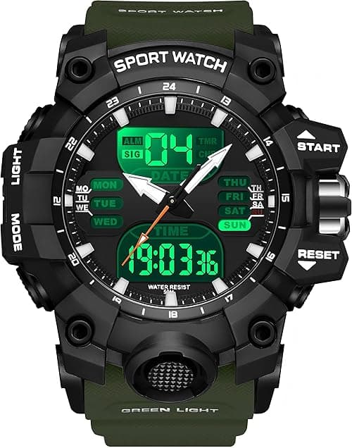 KASTWAVE Men's Analog Sports Watch, LED Digital Watch, 5ATM Waterproof Electronic Stopwatch Large Dual Dial Time Easy to Read Outdoor Wrist Watch Tactical on Amazon.ae - Price Tracker