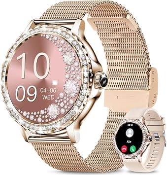 Smart Watches for Women, Diamonds (Answer/Make Call), Touch Screen Smartwatch 1.3 Inch with Heart Rate Monitor, SpO2, Sleep Monitor, 120 Sports Modes, Ladies - Best Deal Finder