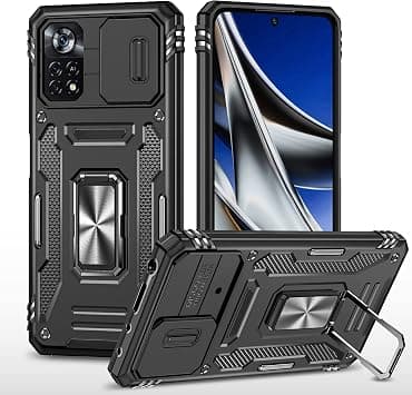Slide Camera Cover for Xiaomi Poco X4 Pro 5G,Kickstand with Built-in 360° Rotate Magnetic Ring Stand Shockproof Protective Armor Cover,Black on Amazon.ae - Price Tracker