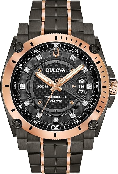 Bulova Men’s High Precisionist Quartz Icon Grey IP and Rose Gold Watch, Diamonds, 300M Water Resistant على Amazon.ae - متتبع الأسعار