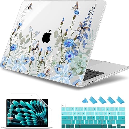 May Chen Compatible with MacBook Pro 13 inch Case with Touch Bar 2022 2021 2020 Release A2338 M1/M2 A2251 A2289, Plastic Hard Shell Case with Keyboard Cover + Dust Plug, Blue Flowers Leaves on Amazon.ae - Price Tracker