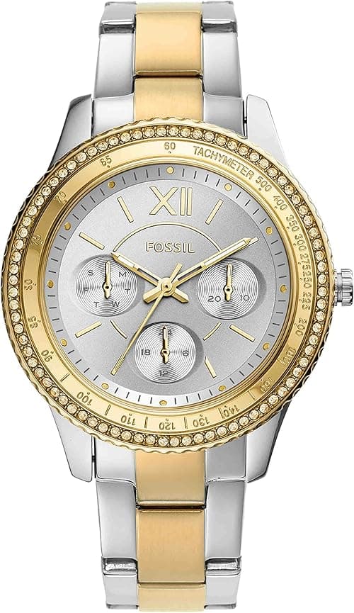 Fossil Women's Stella Sport Quartz Stainless Steel Multifunction Watch, Color: Gold/Silver (Model: ES5107) on Amazon.ae - Price Tracker