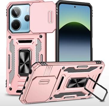 Slide Camera Cover for Xiaomi Redmi Note 14 4G/5G,Kickstand with Built-in 360° Rotate Magnetic Ring Stand Shockproof Protective Armor Cover,Rose Gold على Amazon.ae - متتبع الأسعار