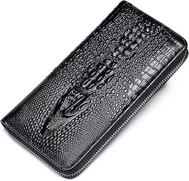 NIUCUNZH Genuine Leather Cool Long Wallets for Men Personalized Zip Around Wallet Checkbook Cash Credit Card Holder Wallet, Black, Large, Vintage on Amazon.ae - Price Tracker